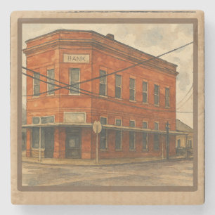Dessous-de-verre En Pierre Vintage Texas Red Brick Bank Watercolor Art