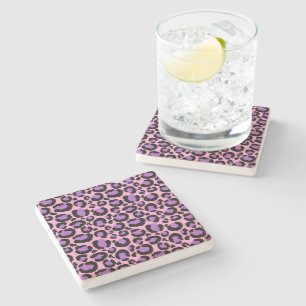 Dessous-de-verre En Pierre Violet Rose Guépard Motif Léopard Amoureux des Ani