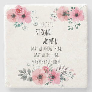 Dessous-de-verre En Pierre Voici les femmes fortes Citation Aquarelle Florale