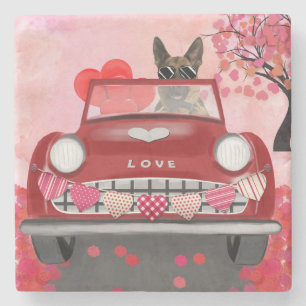 Dessous-de-verre En Pierre Voiture berger allemande avec les coeurs Valentine