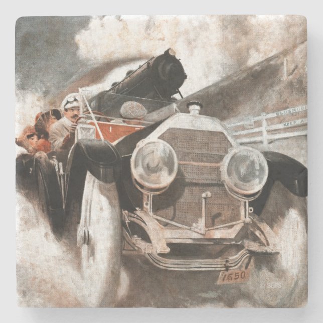 Dessous-de-verre En Pierre Voiture contre train par William Harnden Foster (Devant)
