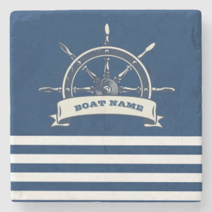 Dessous-de-verre En Pierre Volant de bateau nautique, rayures bleu marine