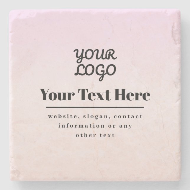Dessous-de-verre En Pierre Votre logo et texte | Ombré rose et pêche (Devant)