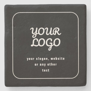 Dessous-de-verre En Pierre Votre Logo & Slogan ou autre texte   Noir et blanc