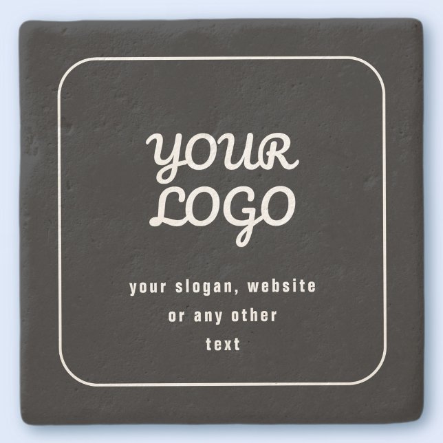 Dessous-de-verre En Pierre Votre Logo & Slogan ou autre texte | Noir et blanc (Créateur téléchargé)