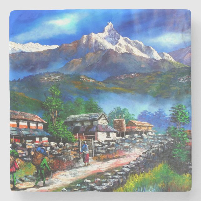 Dessous-de-verre En Pierre Vue Panoramique De L'Everest Mountain Nepal (Devant)