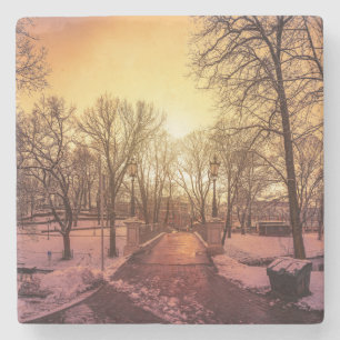 Dessous-de-verre En Pierre Vue panoramique du parc enneigé au coucher du sole