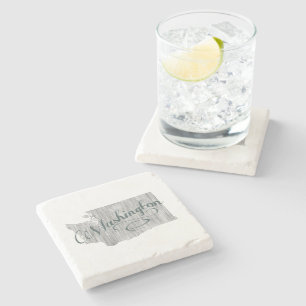 Dessous-de-verre En Pierre Washington Typographie Vintage État Carte Forme Gr