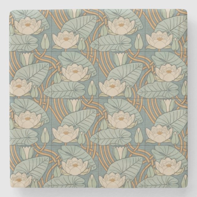 Dessous-de-verre En Pierre Water Lys Lily Art Nouveau Nature (Devant)