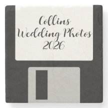 Wedding Photos Stone Coaster | Retro Floppy Disk