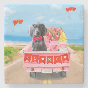 Dessous-de-verre En Pierre Weimaraner Chien Valentine's Day Coeurs de camion