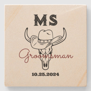 Dessous-de-verre En Pierre Western Country Cowboy Monogramme Best Man Groomsm