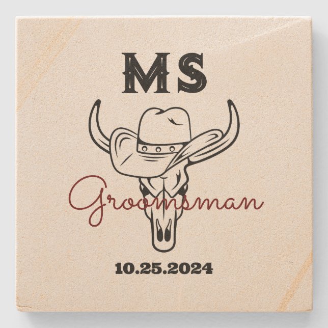Dessous-de-verre En Pierre Western Country Cowboy Monogramme Best Man Groomsm (Devant)