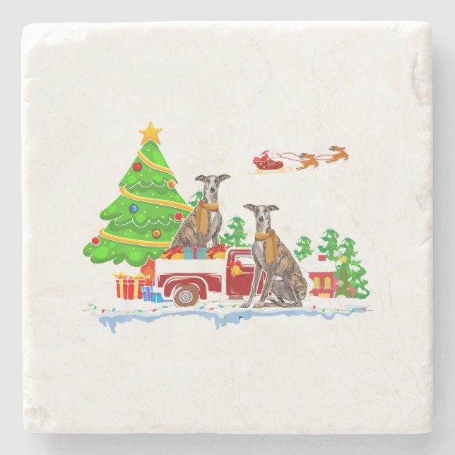 Dessous-de-verre En Pierre Whippet sur camion | Christmas Whippet Lover (Devant)