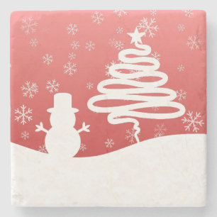 Dessous-de-verre En Pierre White Christmas Winter Wonderland Snowman Tree