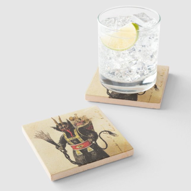 Dessous-de-verre En Pierre Wicked Krampus Scary Demon Holiday Christmas Xmas (Côté)