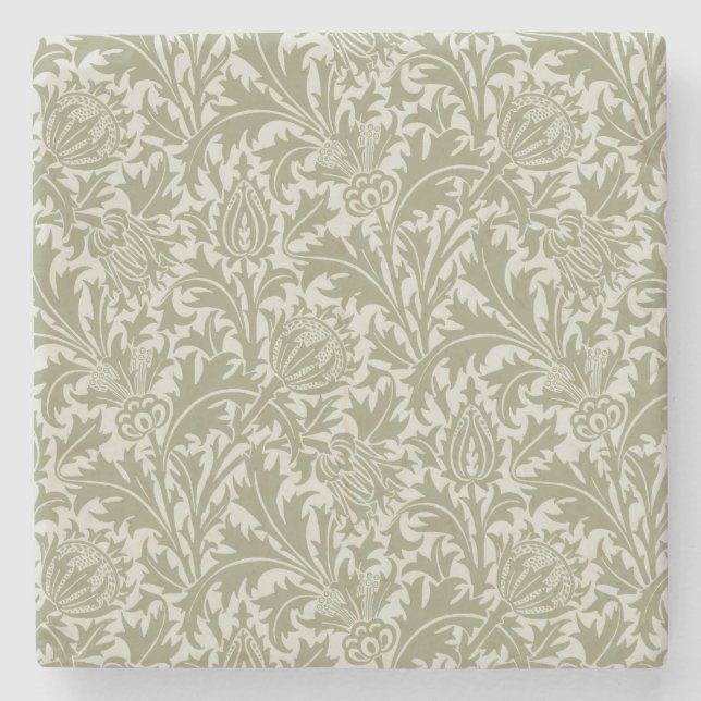 Dessous-de-verre En Pierre William Morris Thistle Sage Green Motif (Devant)
