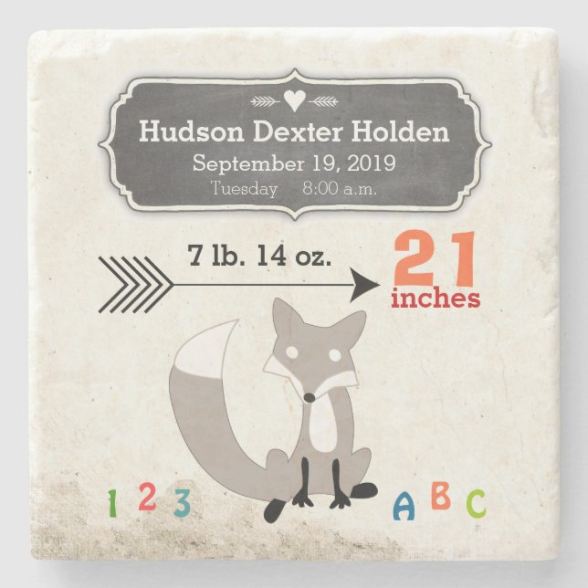 Dessous-de-verre En Pierre Woodland Créatures Fox Baby Stats Keepsaké (Devant)