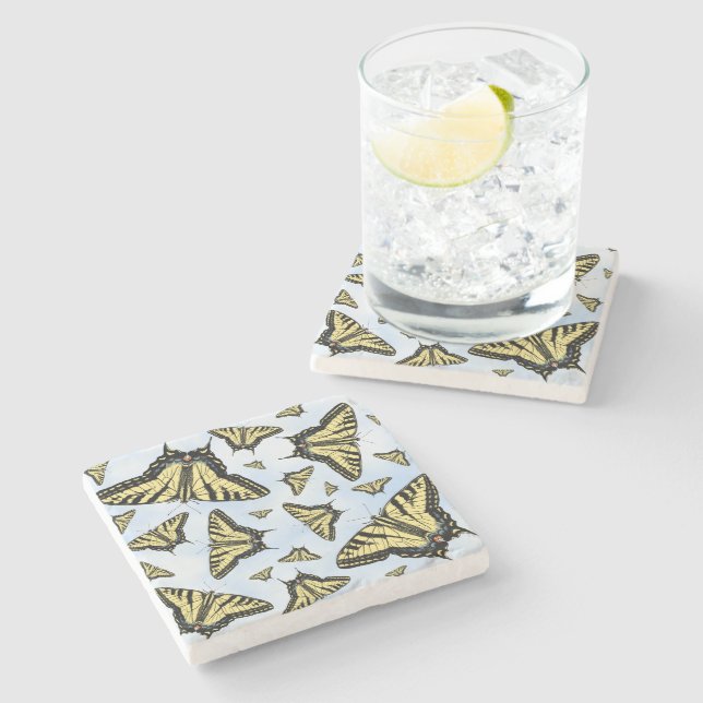 Dessous-de-verre En Pierre Yellow Swallowtail Butterflies on Blue Sky (Côté)