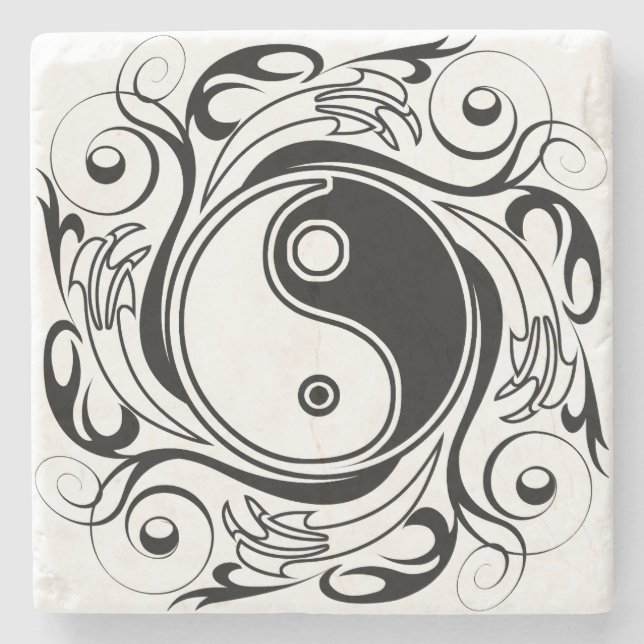 Dessous-de-verre En Pierre Yin Yang Tattoo Style ornemental (Devant)