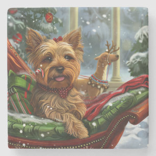 Dessous-de-verre En Pierre Yorkshire Terrier Chien Fête de Noël