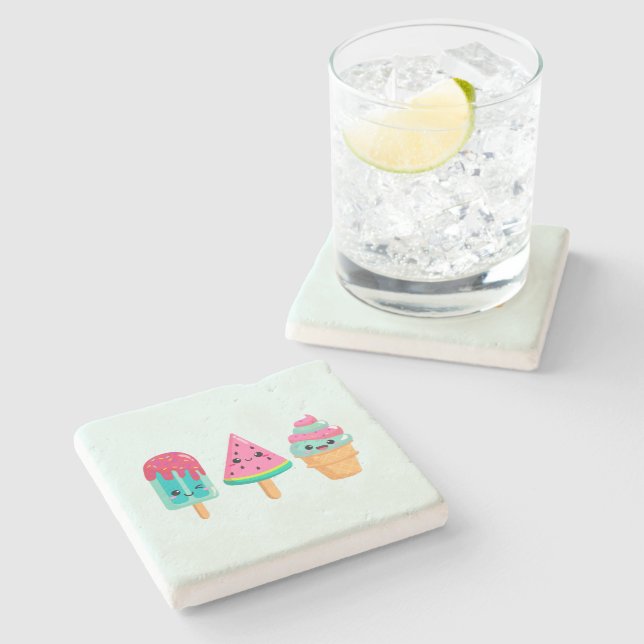 Dessous-de-verre En Pierre Yummy Ice Cream Trio Vibe été (Côté)