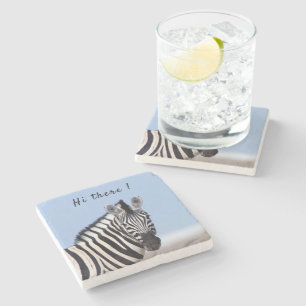 Dessous-de-verre En Pierre Zebra vous regardant avec le texte de photo bleu c