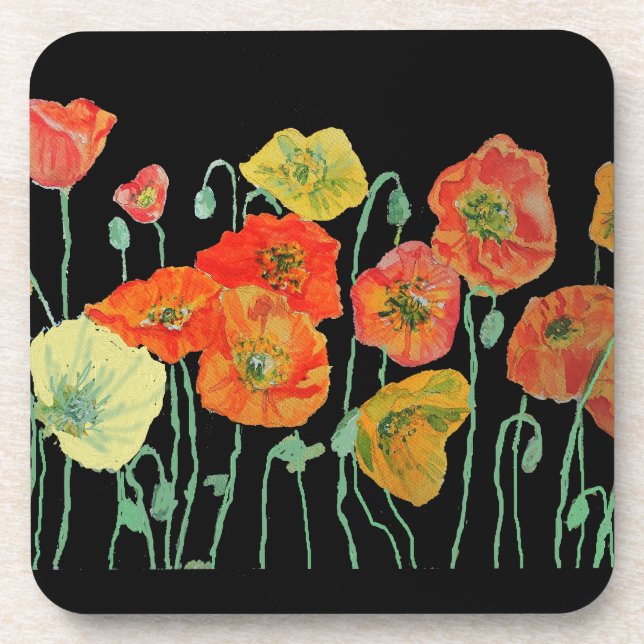 Dessous de verre en plastique à fleurs orange et n (Devant)