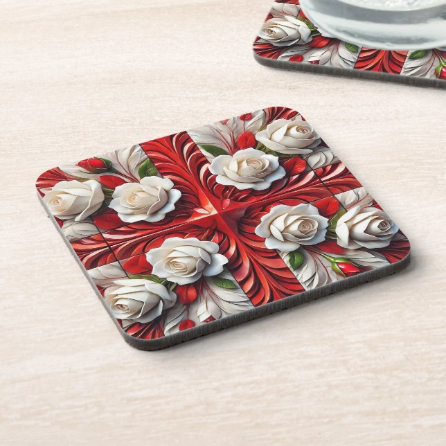 Dessous de verre en plastique dur avec design Rose (Côté gauche)