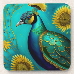 Dessous de verre en plastique dur Peacock et Sunfl