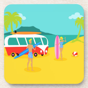 Dessous de verre en plastique dur Retro Surfer Cou