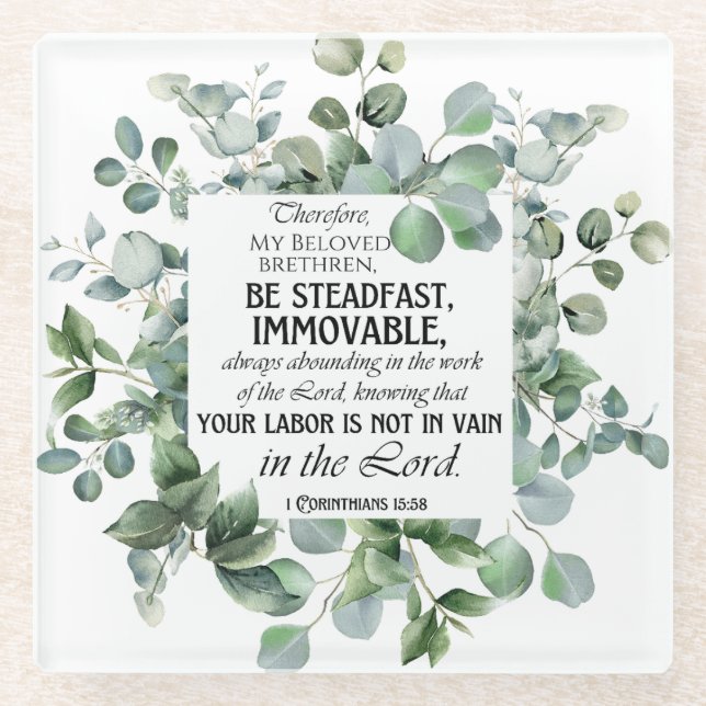 Dessous-de-verre En Verre 1 Corinthiens 15:58 Inspirational Verse Eucalyptus (Devant)