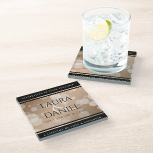 Dessous-de-verre En Verre 28e anniversaire du Mariage de lin élégant