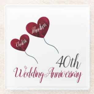 Dessous-de-verre En Verre 40e anniversaire du mariage de Ruby Ballons de coe