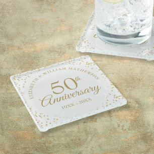 Dessous-de-verre En Verre 50e anniversaire de Mariage Gold Dust Confetti