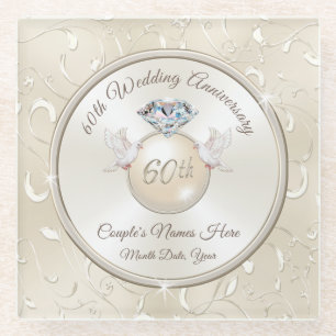 Dessous-de-verre En Verre 60e anniversaire de Mariage idées cadeaux pour les