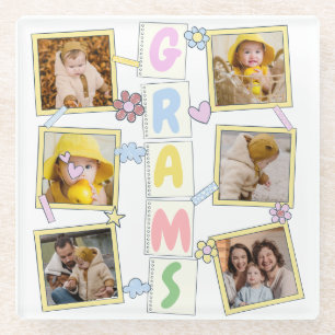 Dessous-de-verre En Verre 6 Photo Collage mignon bébé rose Bleu Granny