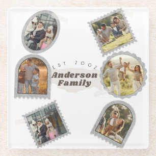Dessous-de-verre En Verre 6 Six Photo Moderne Élégant Collage Famille Amour