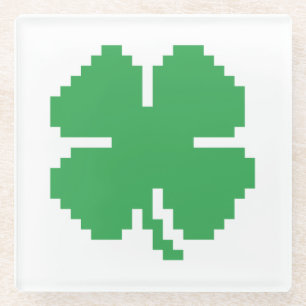 Dessous-de-verre En Verre 8 bits Pixel Lucky Four Leaf Clocher