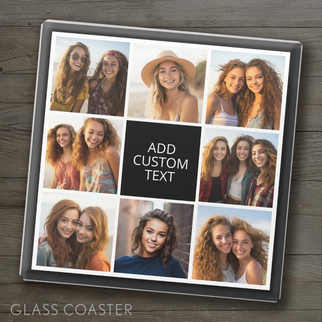Dessous-de-verre En Verre 8 Collage photo - noir blanc - texte personnalisé (Custom Coasters)