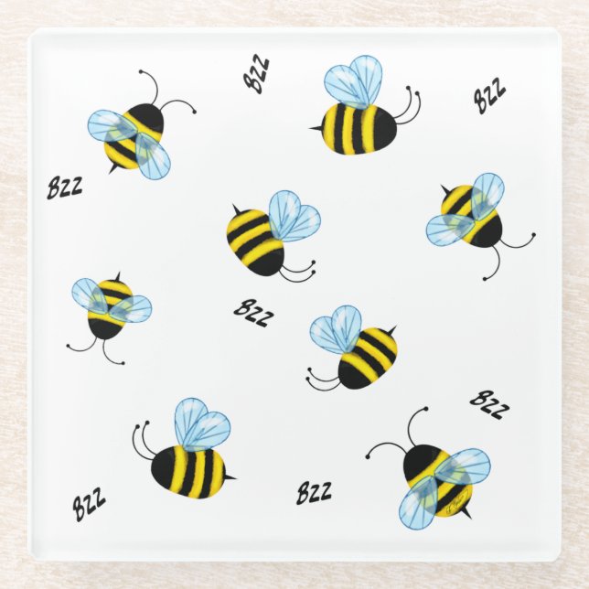 Dessous-de-verre En Verre Abeilles bourdonnantes occupées mignonnes (Devant)