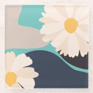 Dessous-de-verre En Verre Abstrait Floral Turquoise moderne