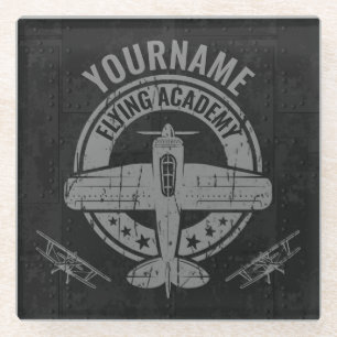 Dessous-de-verre En Verre Académie de pilotage d'avion Vintage personnalis