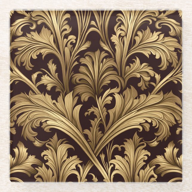 Dessous-de-verre En Verre Acanthus Feuille (Ancien Ton Or) (Devant)