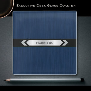 Dessous-de-verre En Verre Accessoire de bureau bleu argenté pour le bureau e