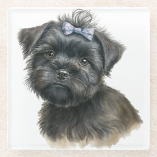 DESSOUS-DE-VERRE EN VERRE AFFENPINSCHER PUPPER DOG FACE À LA COULEUR D'EAU C