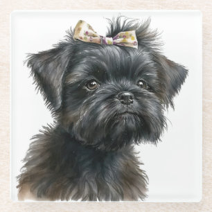 DESSOUS-DE-VERRE EN VERRE AFFENPINSCHER PUPPER DOG FACE À LA COULEUR D'EAU C