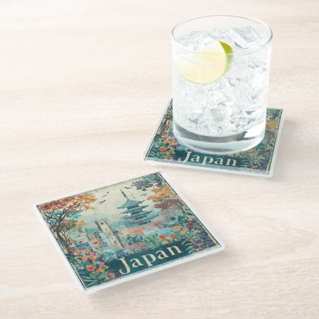 Dessous-de-verre En Verre Affiche de voyage Japon (Incliné)