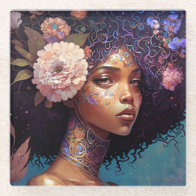 Dessous-de-verre En Verre African American Black Goddess Queen Imaginaire Ar (Devant)