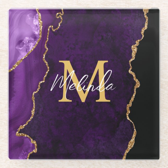 Dessous-de-verre En Verre Agate en marbre violet et or (Devant)